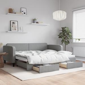 VidaXL Slaapbank met onderschuifbed en lades 90x200 cm stof lichtgrijs