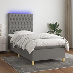 VidaXL Boxspring met matras en LED stof donkergrijs 90x200 cm