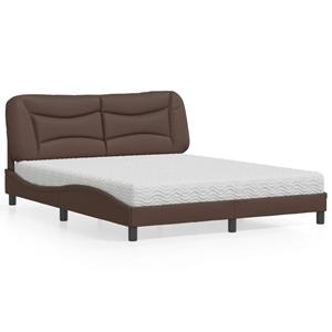 VidaXL Bed met matras kunstleer bruin 160x200 cm