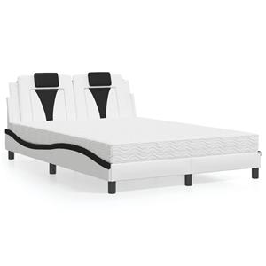 VidaXL Bed met matras kunstleer wit en zwart 140x190 cm