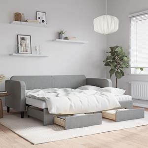 VidaXL Slaapbank met onderschuifbed en lades 80x200 cm stof lichtgrijs