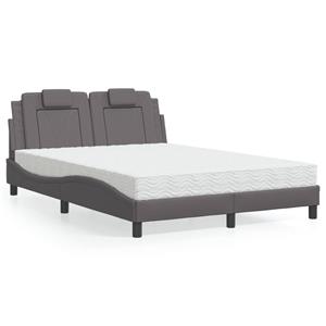 VidaXL Bed met matras kunstleer grijs 140x200 cm