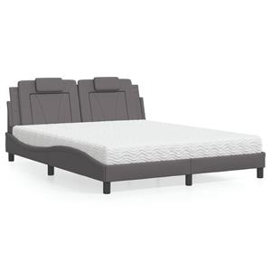 VidaXL Bed met matras kunstleer grijs 160x200 cm