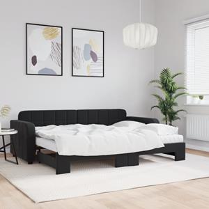VidaXL Slaapbank onderschuifbed en matrassen 80x200 cm fluweel zwart
