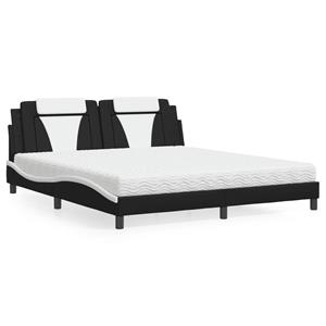 VidaXL Bed met matras kunstleer zwart en wit 180x200 cm