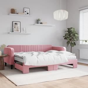 VidaXL Slaapbank onderschuifbed en matrassen 80x200 cm fluweel roze