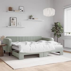 VidaXL Slaapbank onderschuifbed matrassen 90x200 cm fluweel lichtgrijs