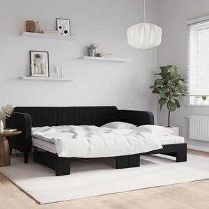 VidaXL Slaapbank onderschuifbed en matrassen 100x200 cm fluweel zwart