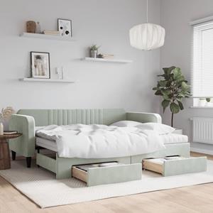 VidaXL Slaapbank onderschuifbed en lades 90x200 cm fluweel lichtgrijs