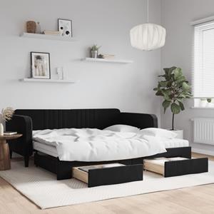 VidaXL Slaapbank met onderschuifbed en lades 100x200 cm fluweel zwart