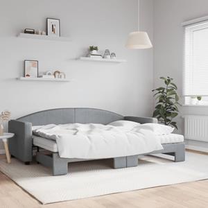 VidaXL Slaapbank onderschuifbed en matrassen 80x200 cm stof lichtgrijs