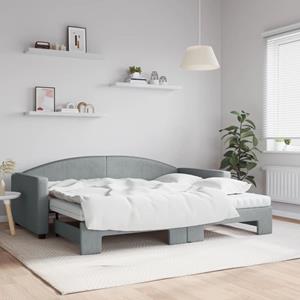 VidaXL Slaapbank onderschuifbed en matrassen 90x200 cm stof lichtgrijs