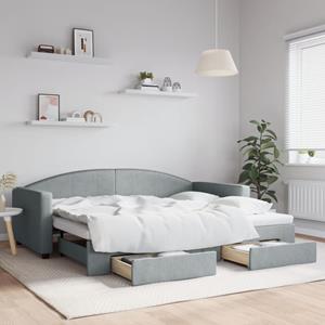 VidaXL Slaapbank met onderschuifbed en lades 90x200 cm stof lichtgrijs