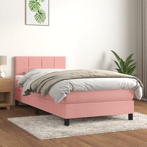 VidaXL Boxspring met matras fluweel roze 90x200 cm