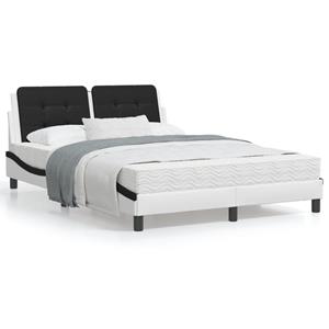 VidaXL Bed met matras kunstleer wit en zwart 140x190 cm