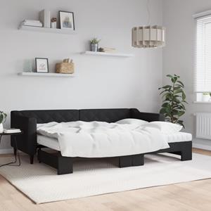 VidaXL Slaapbank met onderschuifbed en matrassen 80x200 cm stof zwart