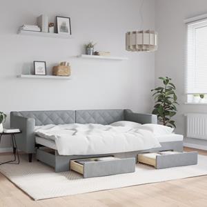 VidaXL Slaapbank met onderschuifbed en lades 80x200 cm stof lichtgrijs