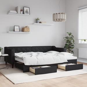 VidaXL Slaapbank met onderschuifbed en lades 80x200 cm stof zwart