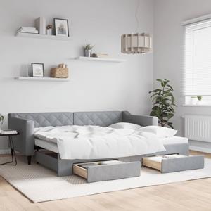 VidaXL Slaapbank met onderschuifbed en lades 90x200 cm stof lichtgrijs