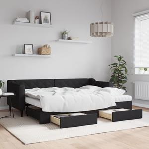 VidaXL Slaapbank met onderschuifbed en lades 80x200 cm stof zwart