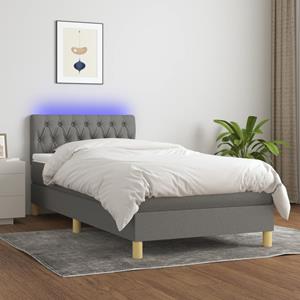 VidaXL Boxspring met matras en LED stof donkergrijs 90x190 cm