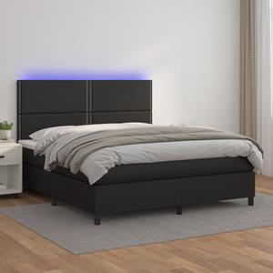 VidaXL Boxspring met matras en LED kunstleer zwart 180x200 cm