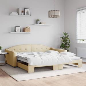 VidaXL Slaapbank met onderschuifbed 100x200 cm stof crèmekleurig