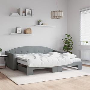 VidaXL Slaapbank onderschuifbed en matrassen 90x200 cm stof lichtgrijs