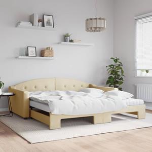 VidaXL Slaapbank met onderschuifbed en matrassen 100x200 cm stof crème