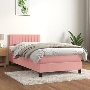 VidaXL Boxspring met matras fluweel roze 90x200 cm