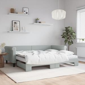 VidaXL Slaapbank onderschuifbed matrassen 90x200 cm fluweel lichtgrijs
