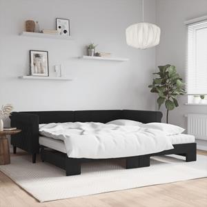 VidaXL Slaapbank onderschuifbed en matrassen 100x200 cm fluweel zwart