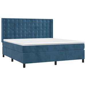 vidaXL Boxspring met matras fluweel donkerblauw 160x200 cm