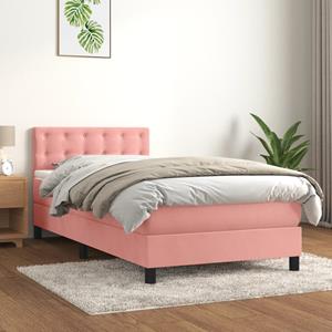 VidaXL Boxspring met matras fluweel roze 90x190 cm