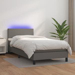 VidaXL Boxspring met matras en LED kunstleer grijs 80x200 cm