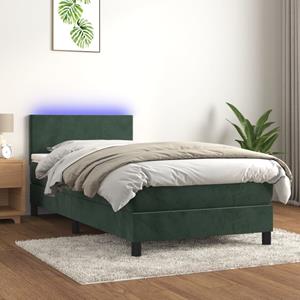 VidaXL Boxspring met matras en LED fluweel donkergroen 100x200 cm