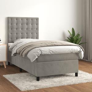 VidaXL Boxspring met matras fluweel lichtgrijs 80x200 cm