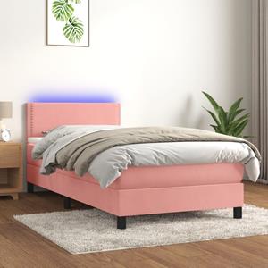 VidaXL Boxspring met matras en LED fluweel roze 100x200 cm