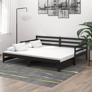 VidaXL Slaapbank uitschuifbaar massief grenenhout zwart 2x(90x200) cm