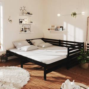 VidaXL Slaapbank uitschuifbaar massief grenenhout zwart 2x(90x200) cm