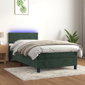 VidaXL Boxspring met matras en LED fluweel donkergroen 90x200 cm