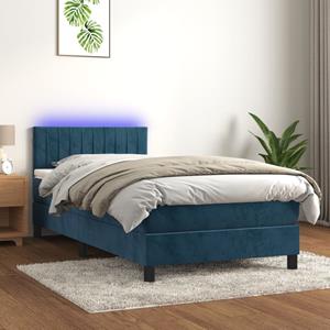 VidaXL Boxspring met matras en LED fluweel donkerblauw 100x200 cm