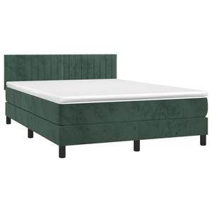 vidaXL Boxspring met matras en LED fluweel donkergroen 140x200 cm