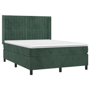 vidaXL Boxspring met matras fluweel donkergroen 140x190 cm