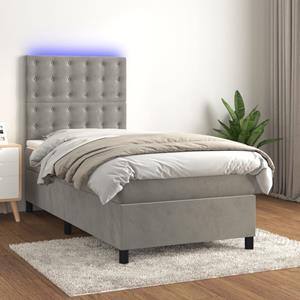 VidaXL Boxspring met matras en LED fluweel lichtgrijs 90x200 cm