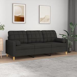 VidaXL Driezitsbank met sierkussens 180 cm stof zwart