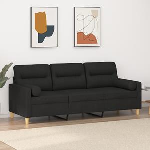 VidaXL Driezitsbank met sierkussens 180 cm stof zwart