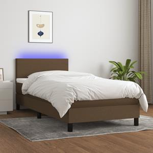 VidaXL Boxspring met matras en LED stof donkerbruin 100x200 cm