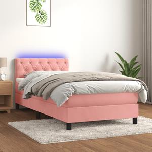 VidaXL Boxspring met matras en LED fluweel roze 80x200 cm