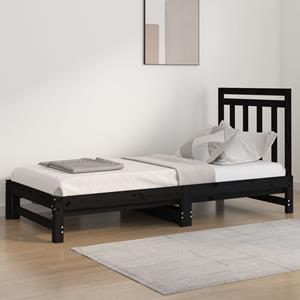 VidaXL Slaapbank uitschuifbaar massief grenenhout zwart 2x(90x200) cm